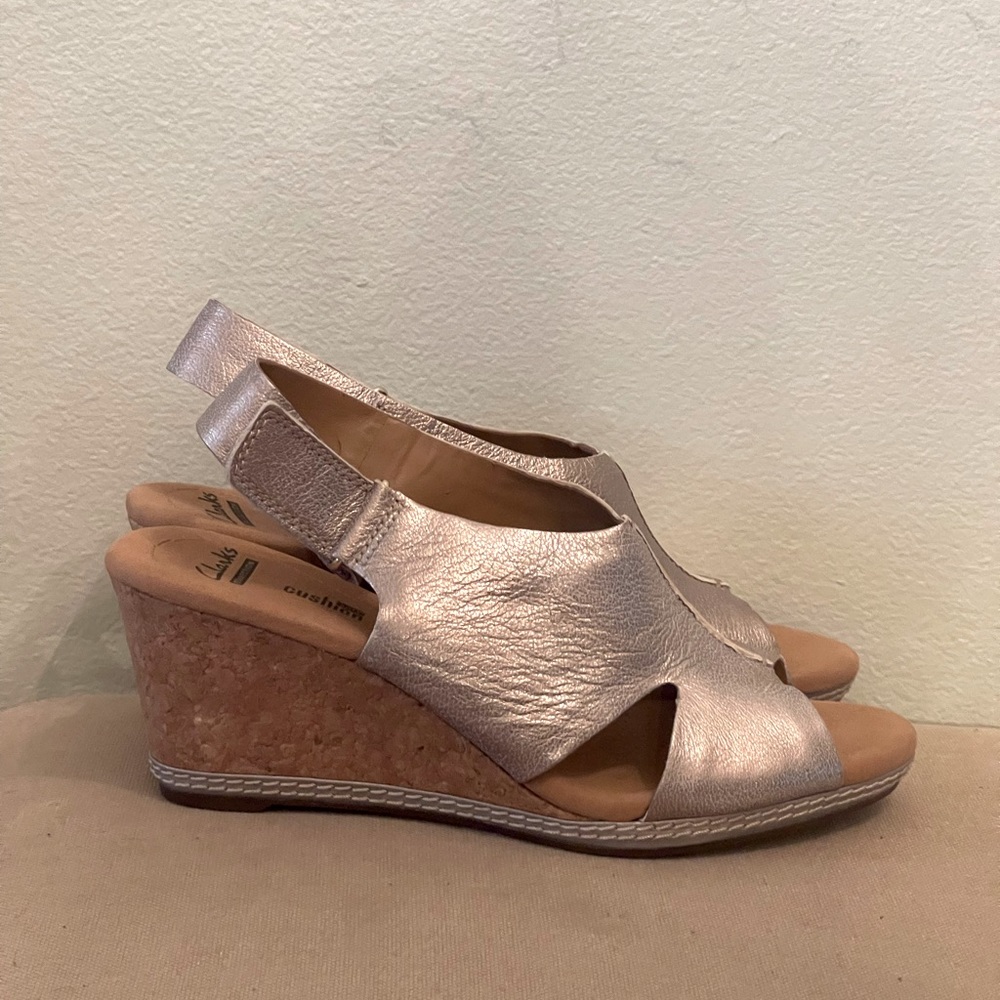 Pewter Clarks Wedge Sandals